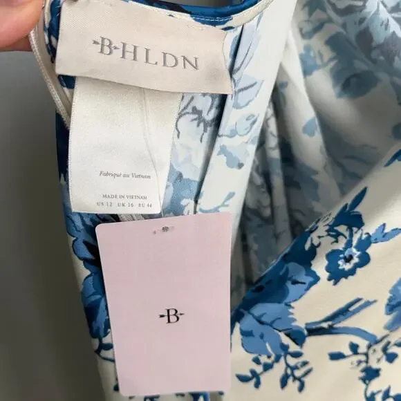 NEW BHLDN Mariella High-Neck Satin Maxi Dress in Blue Floral Size 12 - Picture 5 of 12
